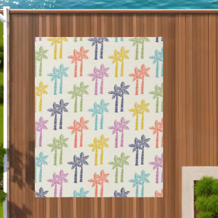 Colorful Tropical Palm Tree Pattern Outdoor Rug