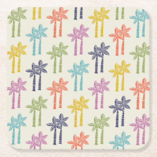 Colorful Tropical Palm Tree Pattern Square Paper Coaster