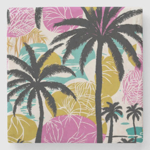 Colorful Tropical Palm Tree Pattern Stone Coaster