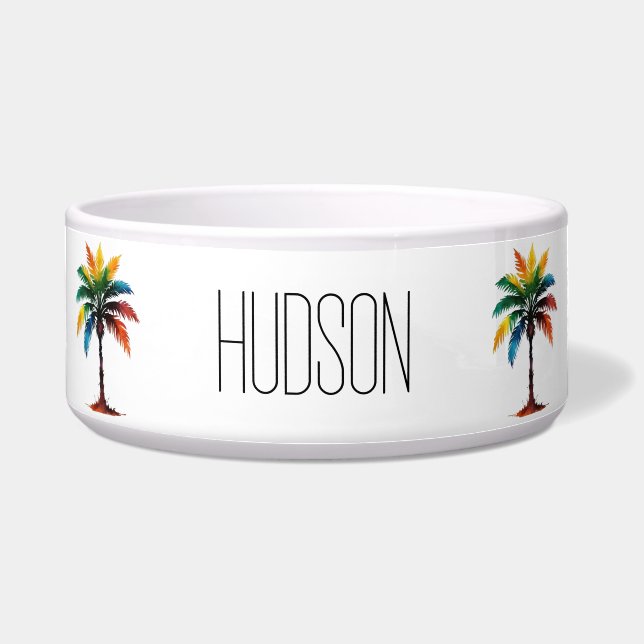 Colorful Tropical Palm Tree Personalized Bowl (Front)