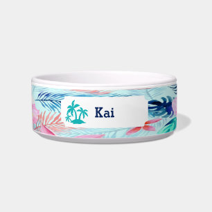 Colorful Tropical Palm Tree Personalized Pet Bowl