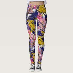Colorful Tropical Palms, Abstract Cheetah Print Leggings