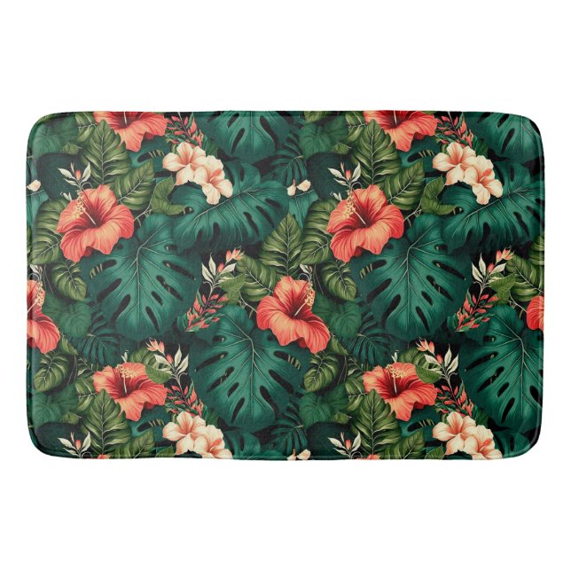 Colorful Tropical Paradise Hawaii Aloha Flowers Bath Mat (Front)