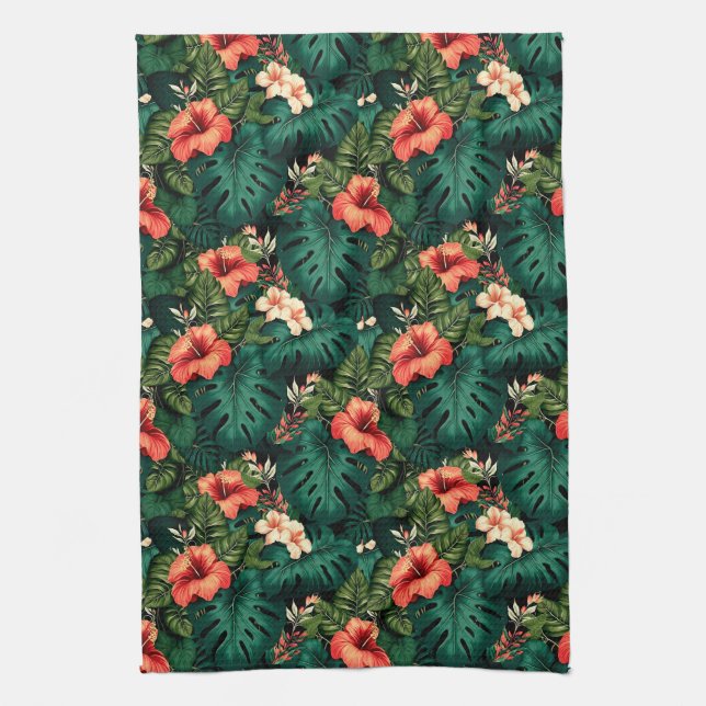 Colorful Tropical Paradise Hawaii Aloha Flowers Kitchen Towel (Vertical)