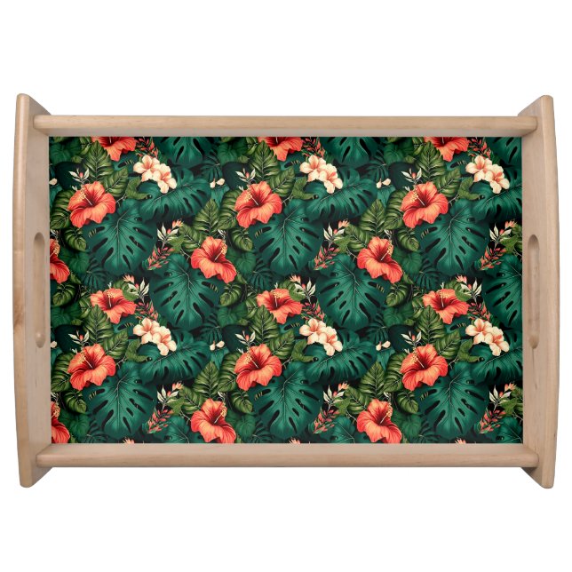 Colorful Tropical Paradise Hawaii Aloha Flowers Serving Tray (Front)
