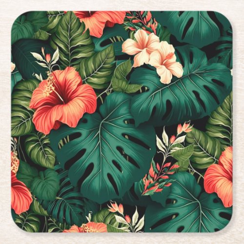 Colorful Tropical Paradise Hawaii Aloha Flowers Square Paper Coaster