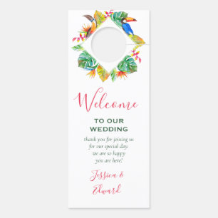 Colorful Tropical Paradise Hawaiian Wedding Guests Door Hanger