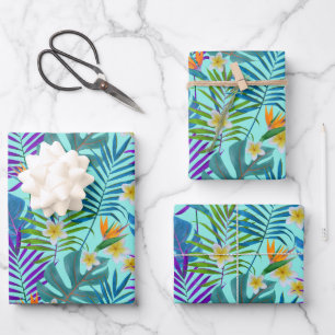 Colorful Tropical Paradise Plants Wrapping Paper Sheets