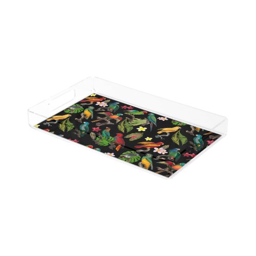 Colorful Tropical Parrots Leaves  Flowers  Acrylic Tray