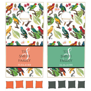 Colorful Tropical Parrots, Leaves & Flowers Cornhole Set