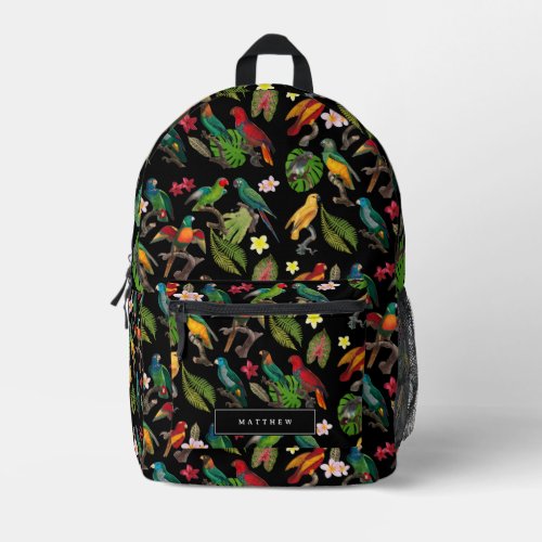 Colorful Tropical Parrots Leaves  Flowers Custom Printed Backpack