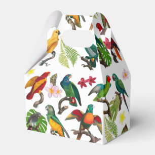 Colorful Tropical Parrots, Leaves & Flowers Favor Boxes