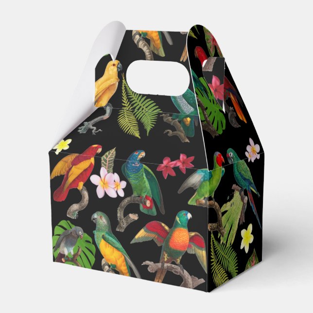 Colorful Tropical Parrots, Leaves & Flowers   Favor Boxes (Front Side)