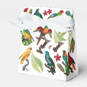 Colorful Tropical Parrots, Leaves & Flowers Favor Boxes