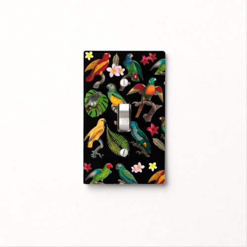 Colorful Tropical Parrots Leaves  Flowers Light Switch Cover