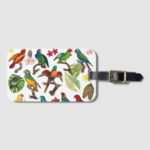 Colorful Tropical Parrots Leaves  Flowers  Luggage Tag