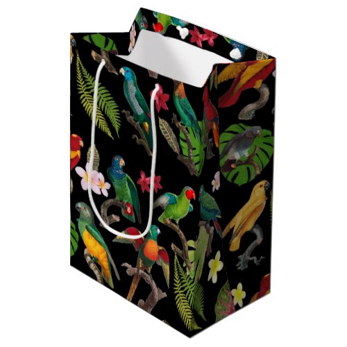 Colorful Tropical Parrots Leaves  Flowers Medium Gift Bag