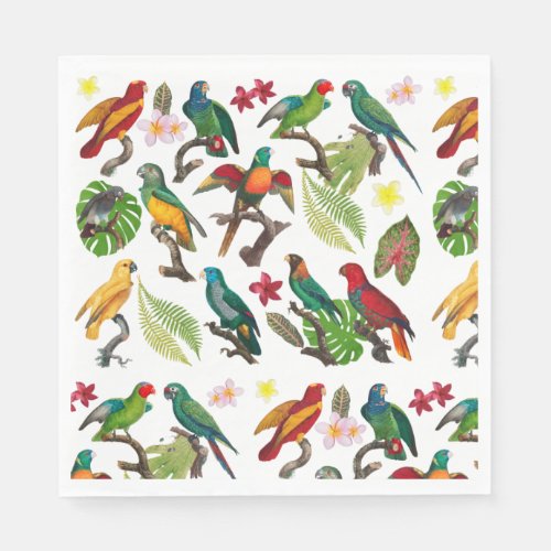 Colorful Tropical Parrots Leaves  Flowers  Napkins