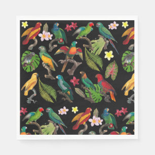 Colorful Tropical Parrots, Leaves & Flowers Napkins