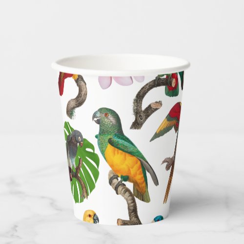 Colorful Tropical Parrots Leaves  Flowers Paper Cups