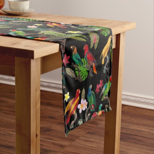 Colorful Tropical Parrots Leaves  Flowers   Short Table Runner