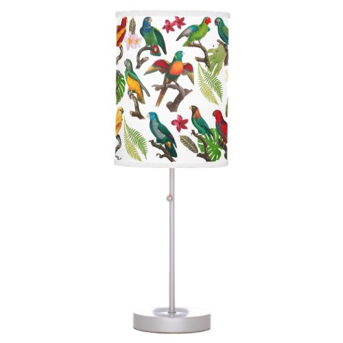 Colorful Tropical Parrots Leaves  Flowers  Table Lamp