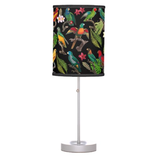 Colorful Tropical Parrots Leaves  Flowers Table Lamp