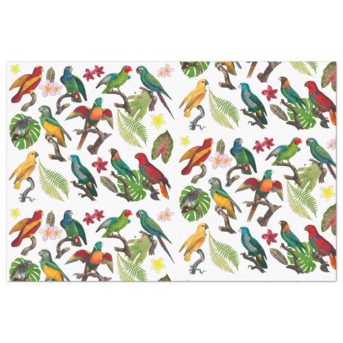 Colorful Tropical Parrots Leaves  Flowers  Tissue Paper