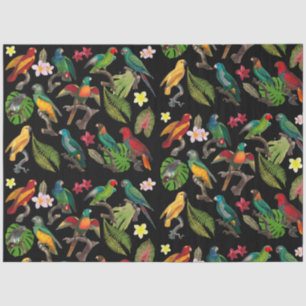 Colorful Tropical Parrots, Leaves & Flowers Tissue Paper