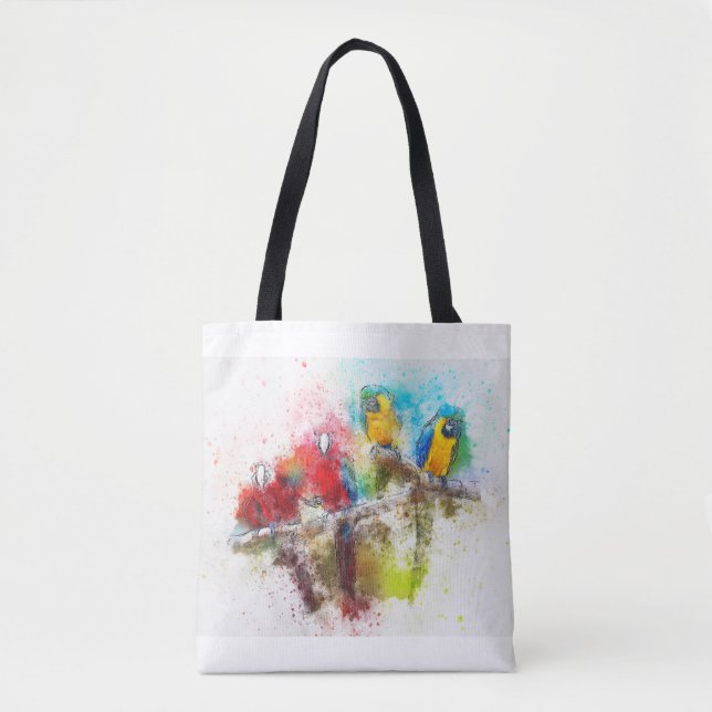 Colorful Tropical Parrots Tote Bag (Front)