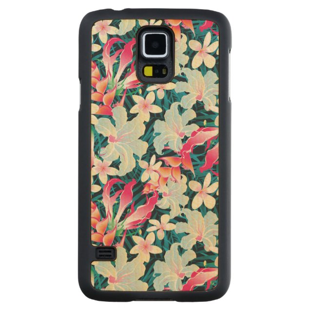 Colorful Tropical Pattern Carved Maple Galaxy S5 Slim Case (Back)