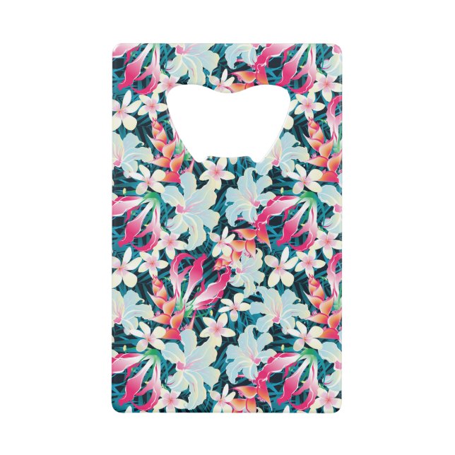 Colorful Tropical Pattern Credit Card Bottle Opener (Front)