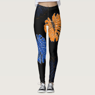 Colorful Tropical Pattern Dark Foliage Leggings