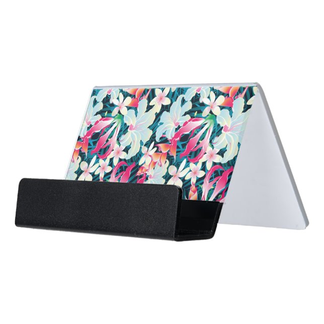 Colorful Tropical Pattern Desk Business Card Holder (Angled Front)