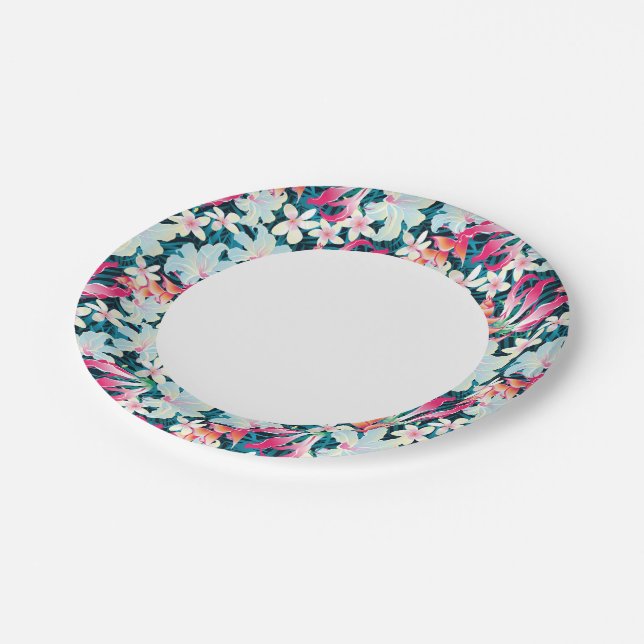 Colorful Tropical Pattern Paper Plates (Angled)