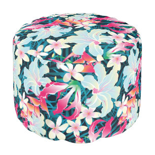 Colorful Tropical Pattern Pouf
