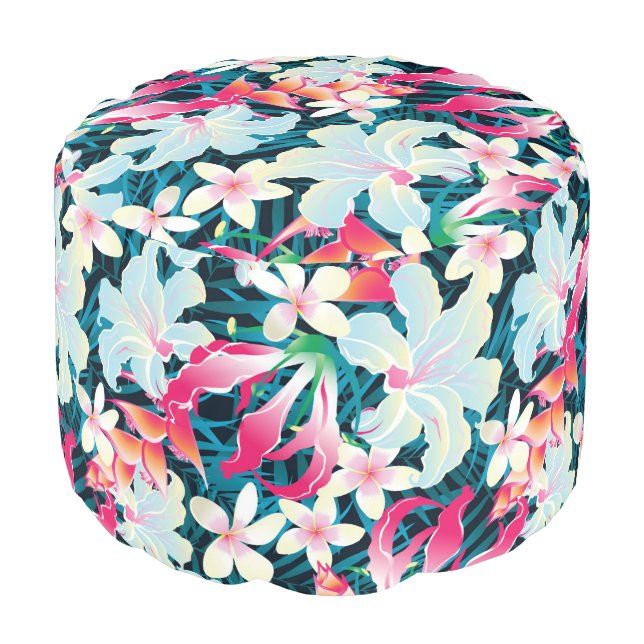 Colorful Tropical Pattern Pouf (Angled Front)