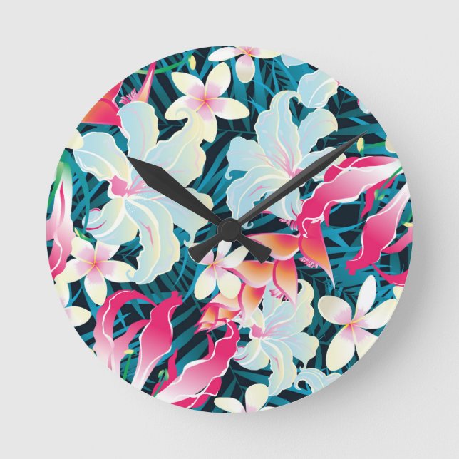 Colorful Tropical Pattern Round Clock (Front)