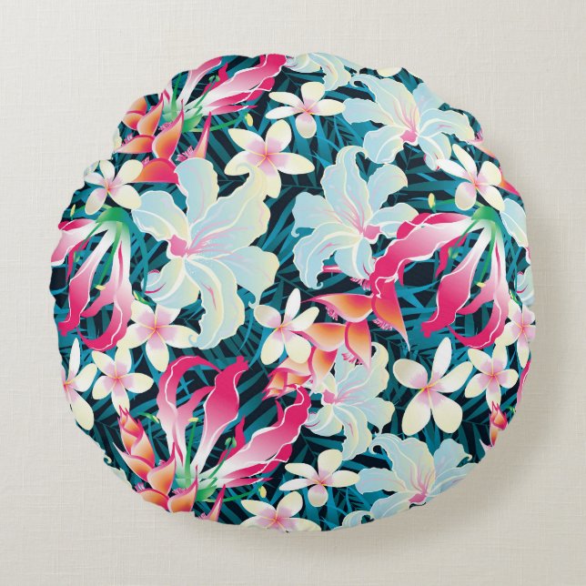 Colorful Tropical Pattern Round Pillow (Front)