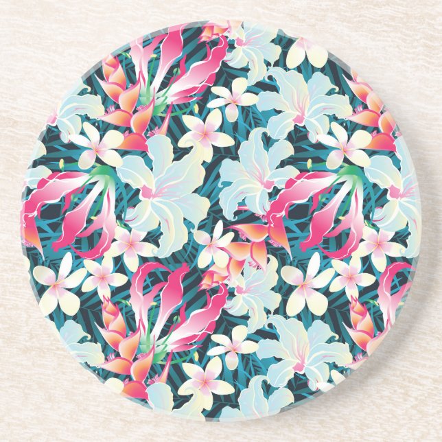 Colorful Tropical Pattern Sandstone Coaster (Front)