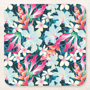 Colorful Tropical Pattern Square Paper Coaster
