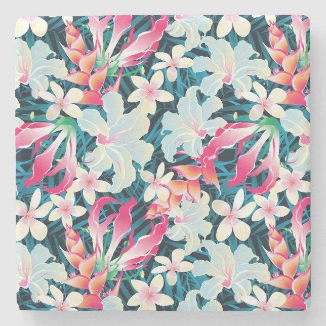 Colorful Tropical Pattern Stone Coaster (Front)