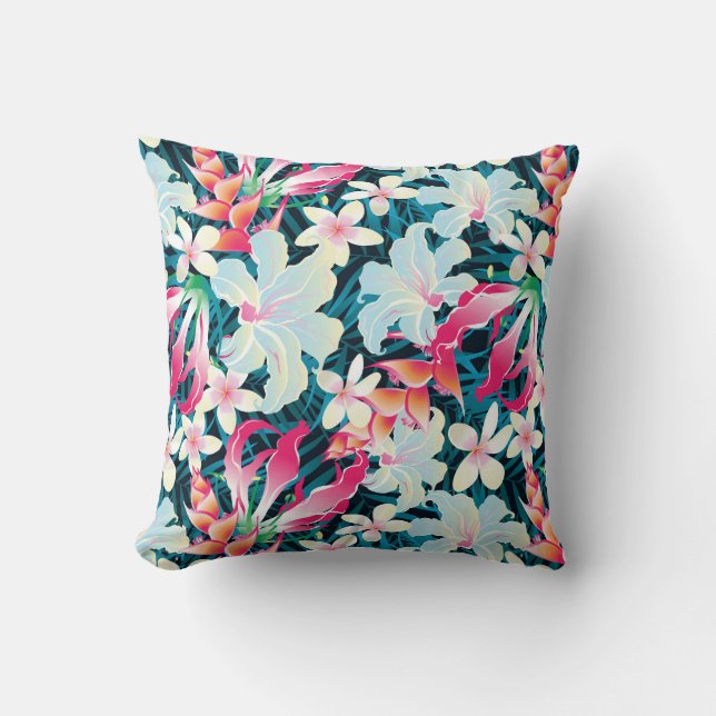 Colorful Tropical Pattern Throw Pillow (Front)