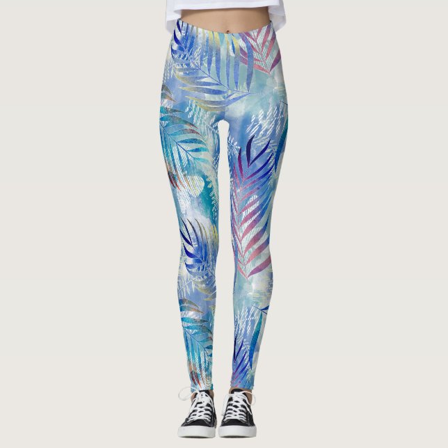 Colorful tropical pattern with palm leaves. leggings (Front)
