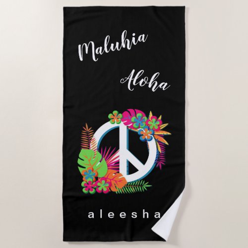 Colorful Tropical Peace Sign Hawaiian Peace Love  Beach Towel