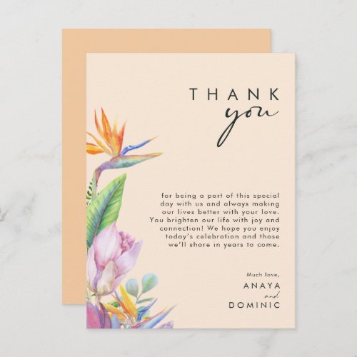 Colorful Tropical  Peach Reception Thank You Card