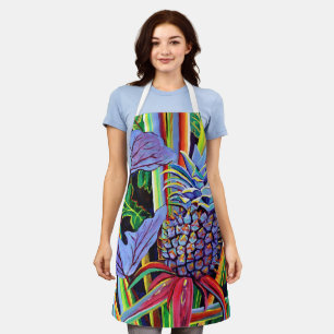 Colorful Tropical Pineapple and Taro Kitchen Apron