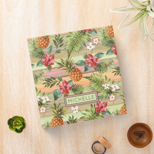 Colorful Tropical Pineapple Fruit Floral Pattern 3 Ring Binder