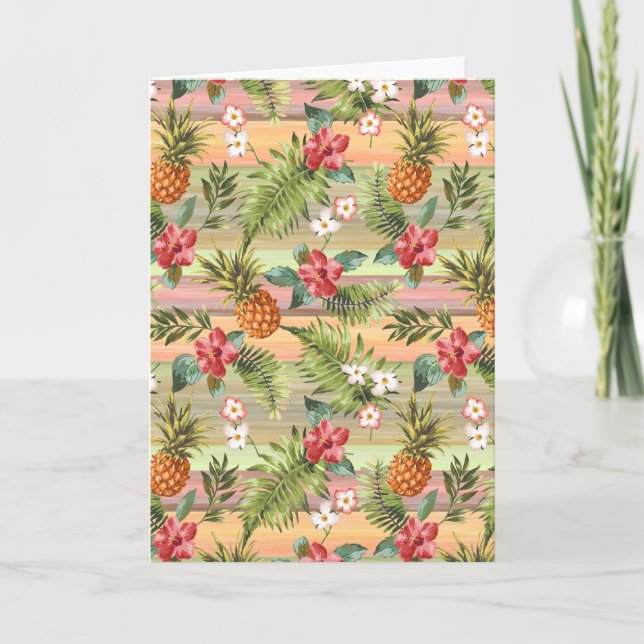 Colorful Tropical Pineapple Fruit Floral Pattern Card (Front)
