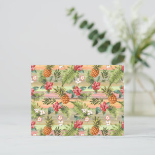 Colorful Tropical Pineapple Fruit Floral Pattern Postcard